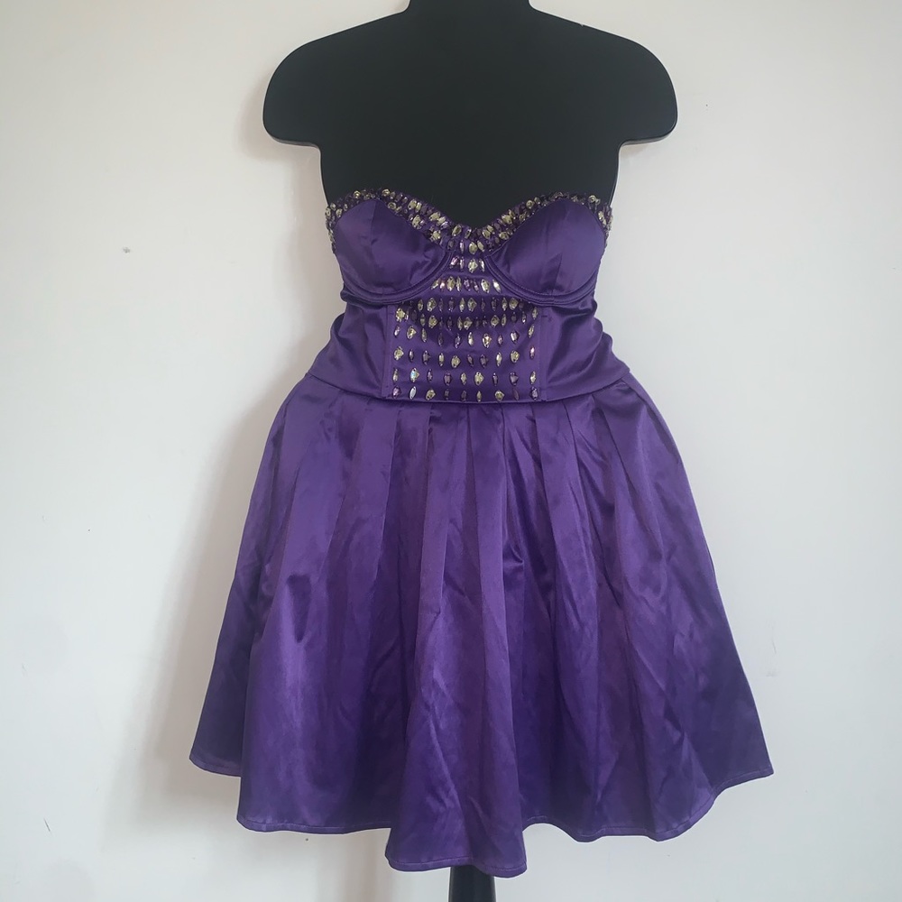 ASOS purple strapless dress with gemstone accents